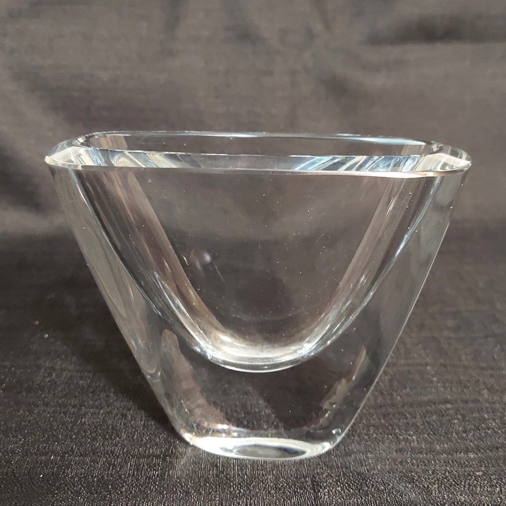 Pale Blue Glass Vase Signed 3.75 in Sweden Beveled Edge